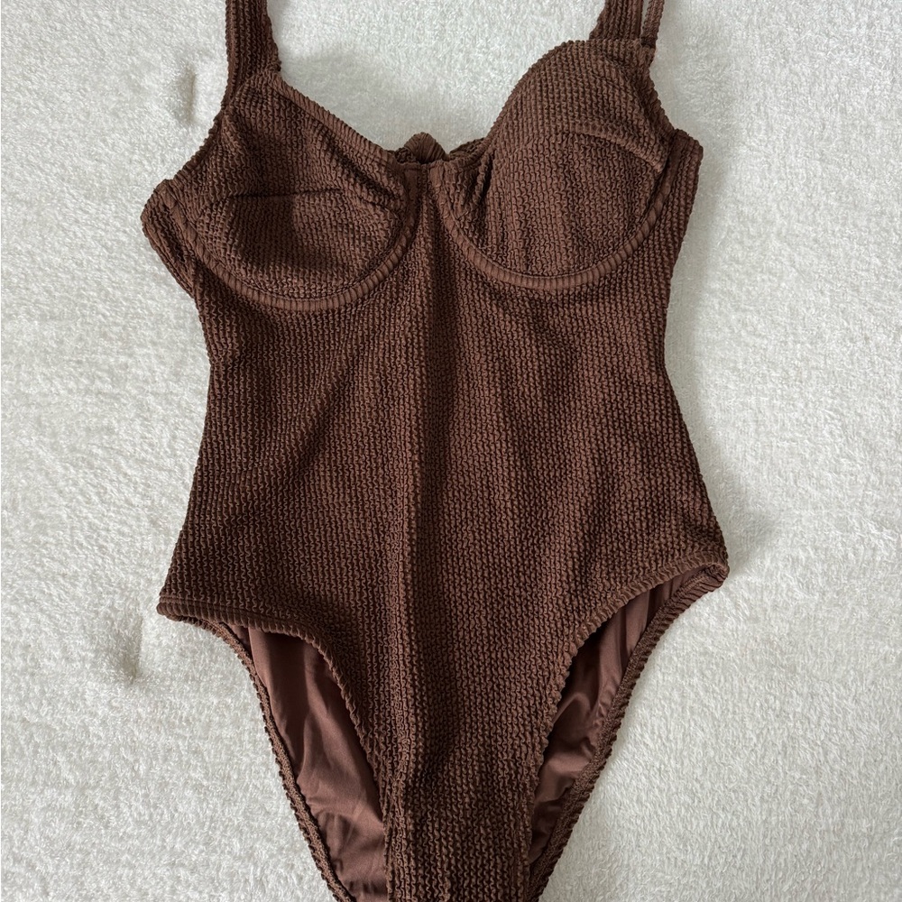 Somerfield Swim Brown Textured One-Piece Swimsuit